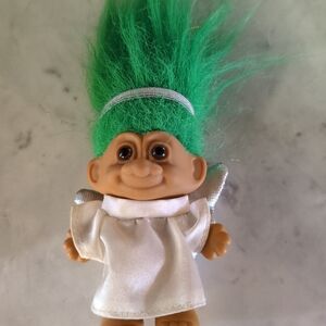 Vintage Russ Troll Doll Angel 5” Green Hair Christmas Angel